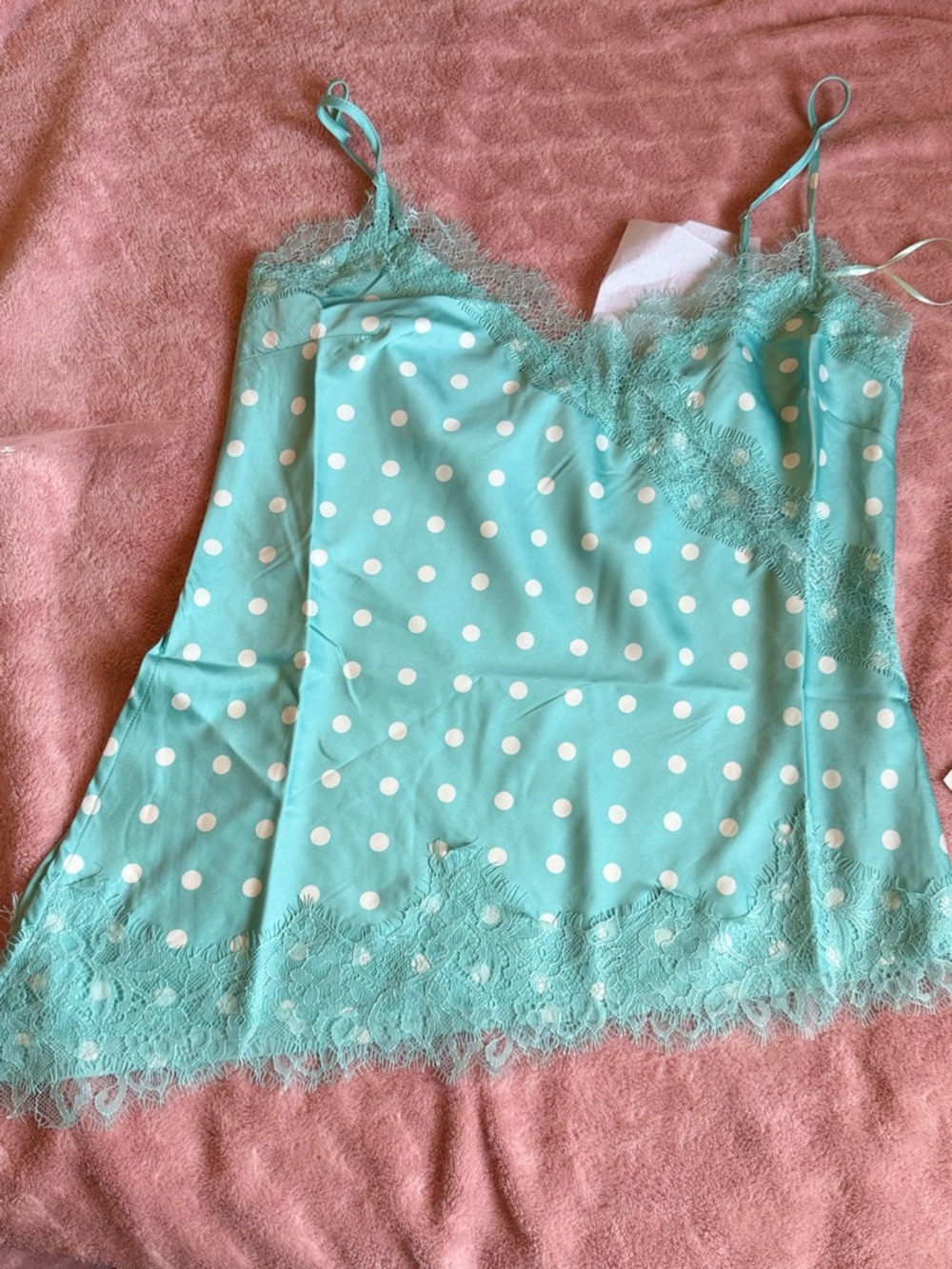 Love Tree Aqua Polka Dot Lace-Trim Slip